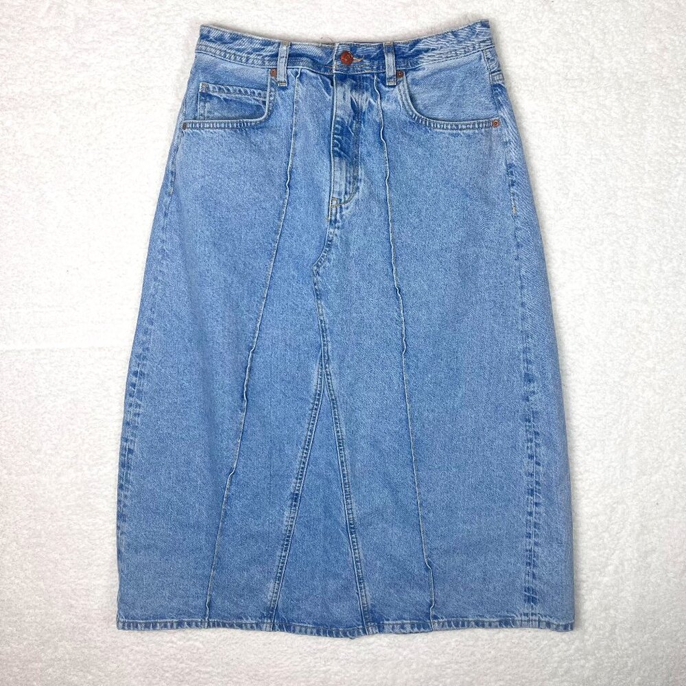 Anthropologie Blue Denim Midi Skirt